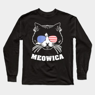 Cute Kitty Cat Animal American Flag Patriotic 4th Of July Long Sleeve T-Shirt